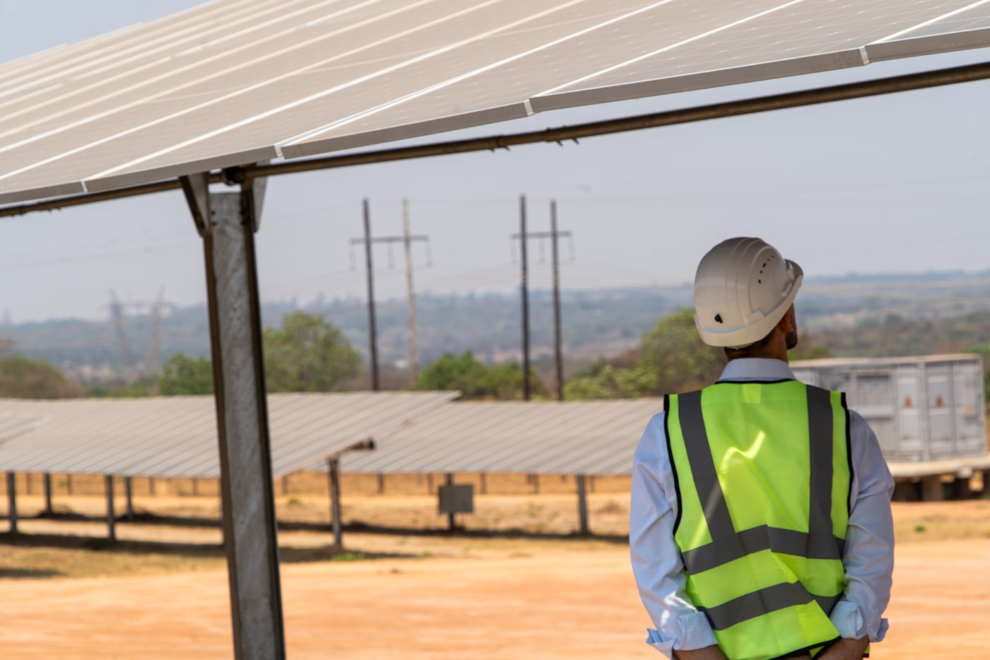 Engineer inspecting a solar installation on site